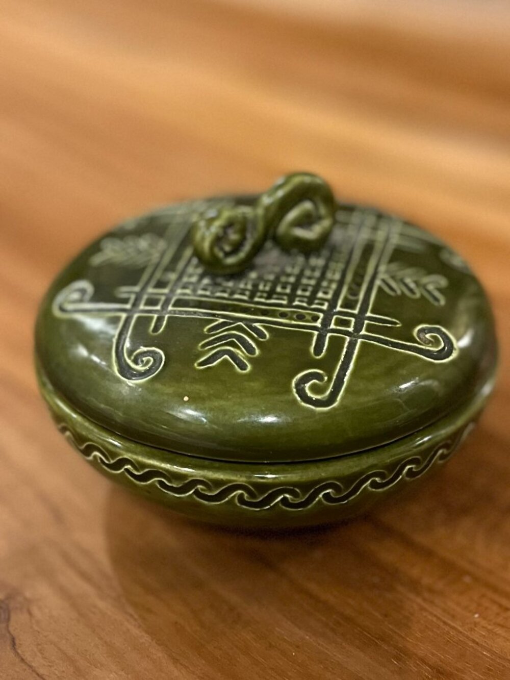 Vintage MCM Green trinket dish made by artist Audra Berzina (1909-1991)